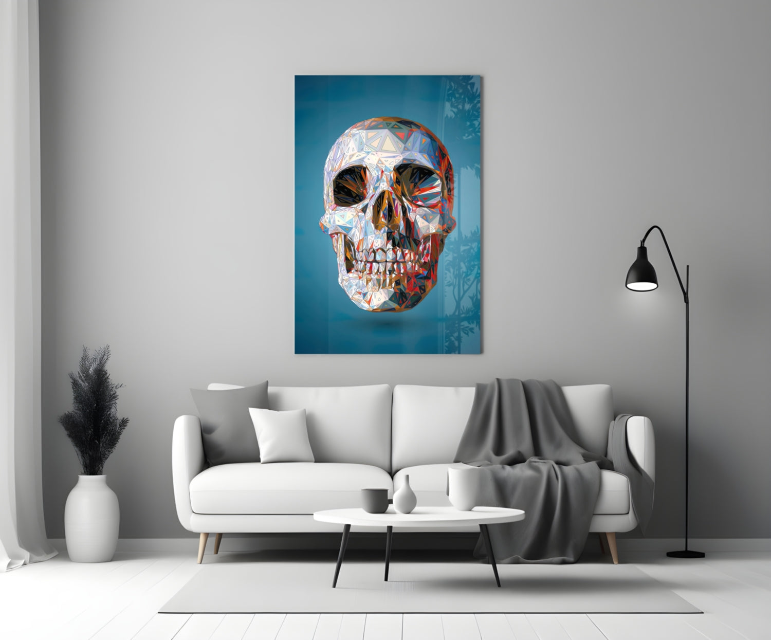 Geometric Crystal Low Poly Skull Glass Wall Art