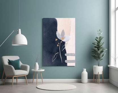 Navy Blush Abstract Flower Glass Wall Art