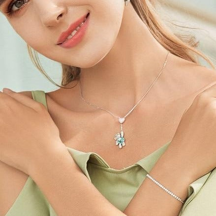 Sterling Silver Pink Heart And Cute Bear Pendant Necklaces for Valentine&