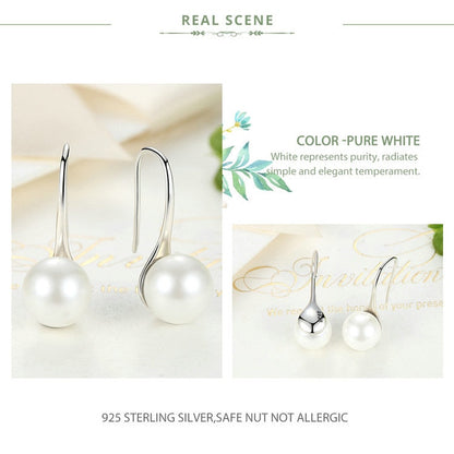 nowadaysfashion Sterling Silver Elegant Round Pure Love Pearl Drop Earrings