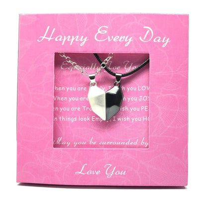 2pcs matching necklaces for couples Magnetic Lovers Heart necklaces Suction Wishing Stone