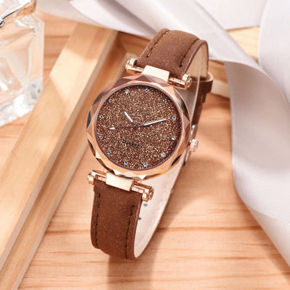 Women Romantic Wrist Watch bracelet Leather Rhinestone Ladies Clock