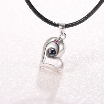 1 Pair Name Couple Heart Shape 100 Languages I Love You Projection Pendant Necklace