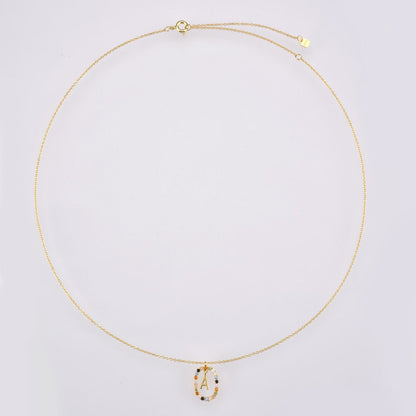 Sterling Silver Gold 26 Alphabet B J P Letters A M Initial Long Chain Necklace Summer Colorful Zircon Ovals