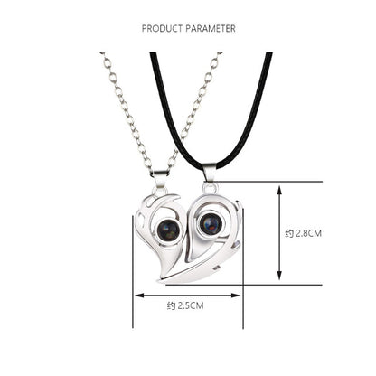 2PCS/set matching necklaces for couples 100 Languages I Love You Lovers Heart Magnetic relationship Necklace