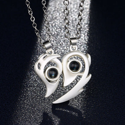 2PCS/set matching necklaces for couples 100 Languages I Love You Lovers Heart Magnetic relationship Necklace