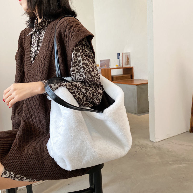 Large Tote Winter Plush Bags For Women Fashion 2021 Furry Shoulder