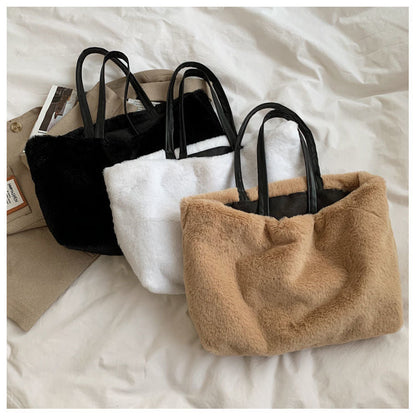 Large Tote Winter Plush Bags For Women Fashion 2021 Furry Shoulder