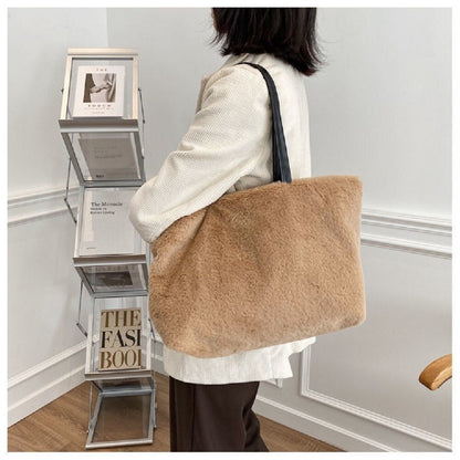 Large Tote Winter Plush Bags For Women Fashion 2021 Furry Shoulder