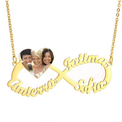 Personalized Steel Infinity Symbol Shape Heart Nameplate Necklace Custom Photo Text Engrave Name Pendant
