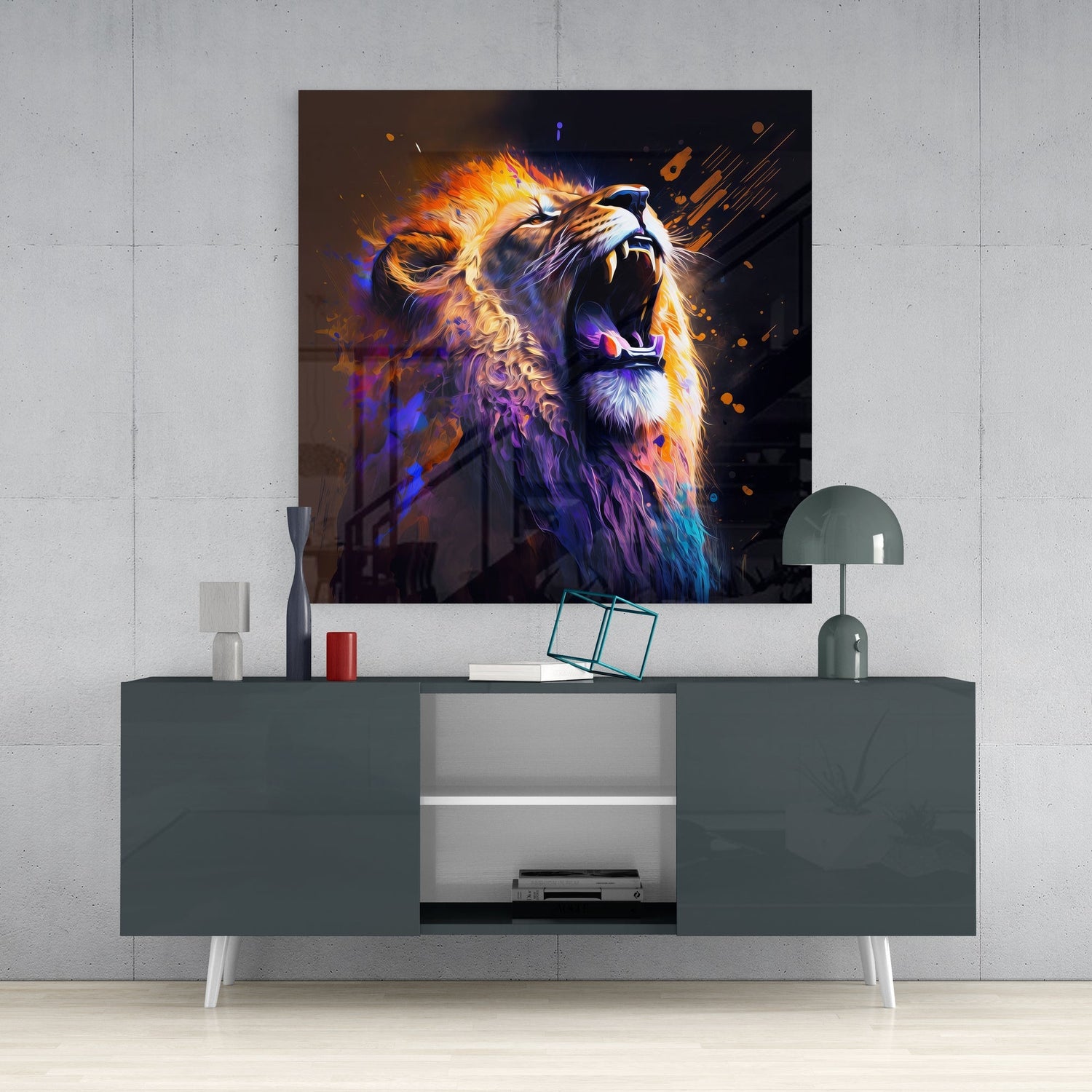 Roaring Lion Glass Wall Art  || Designers Collection