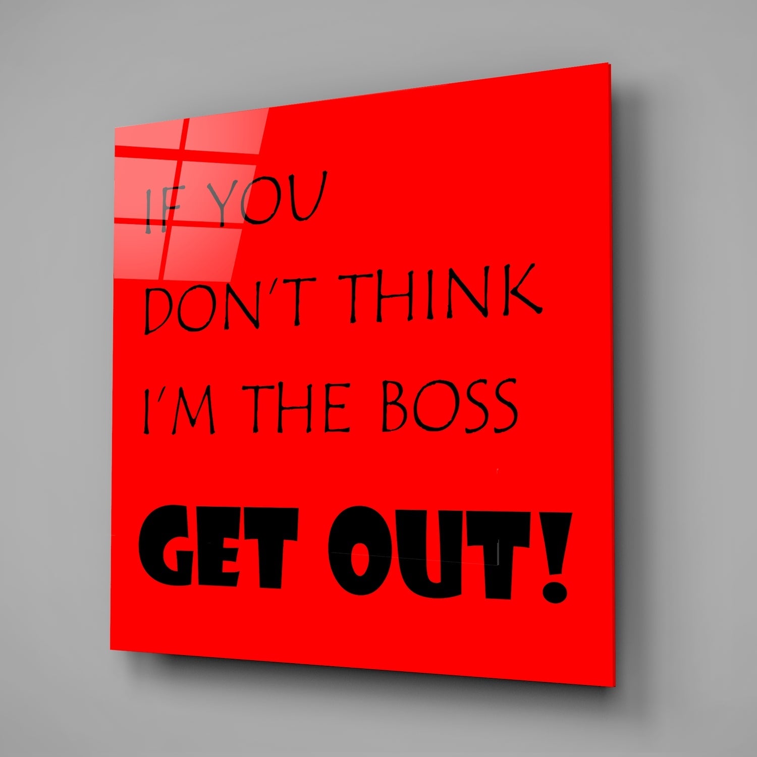 Red Background Black Boss Quote Glass Wall Art