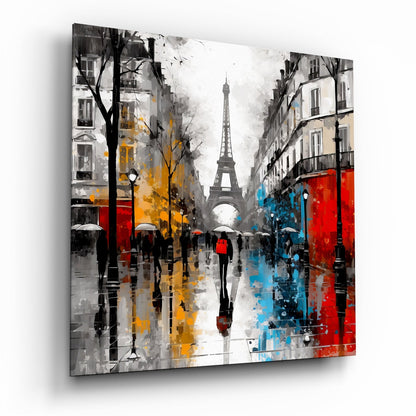 Rainy Boulevard Red and Yellow Glass Wall Art