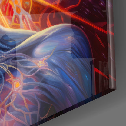 Blue Meditator Fiery Energy Aura Glass Wall Art