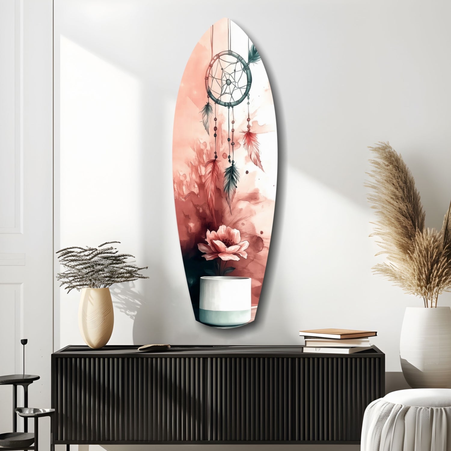 Blush Dreamcatcher Bloom Surfboard Glass Wall Art