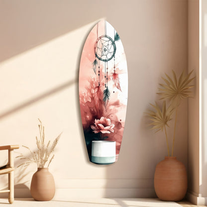 Blush Dreamcatcher Bloom Surfboard Glass Wall Art