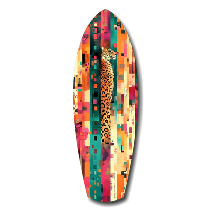 Leopard on Color Block Mosaic Glass Wall Art