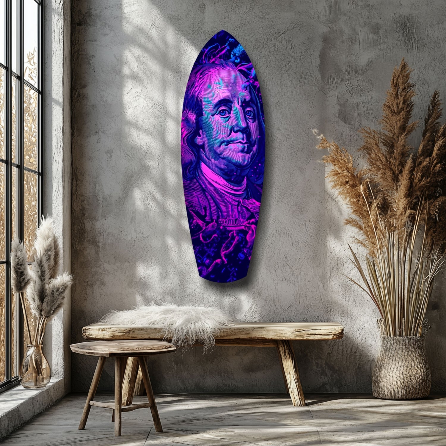 Magenta Ultraviolet Banknote Portrait Glass Wall Art