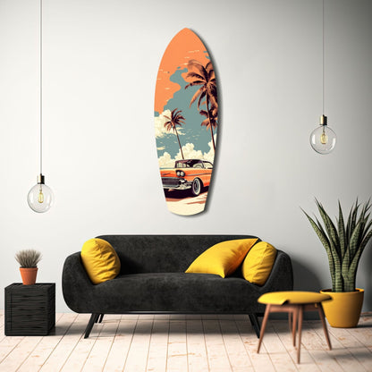 Sunset Ride 60s Vibes Glass Wall Art