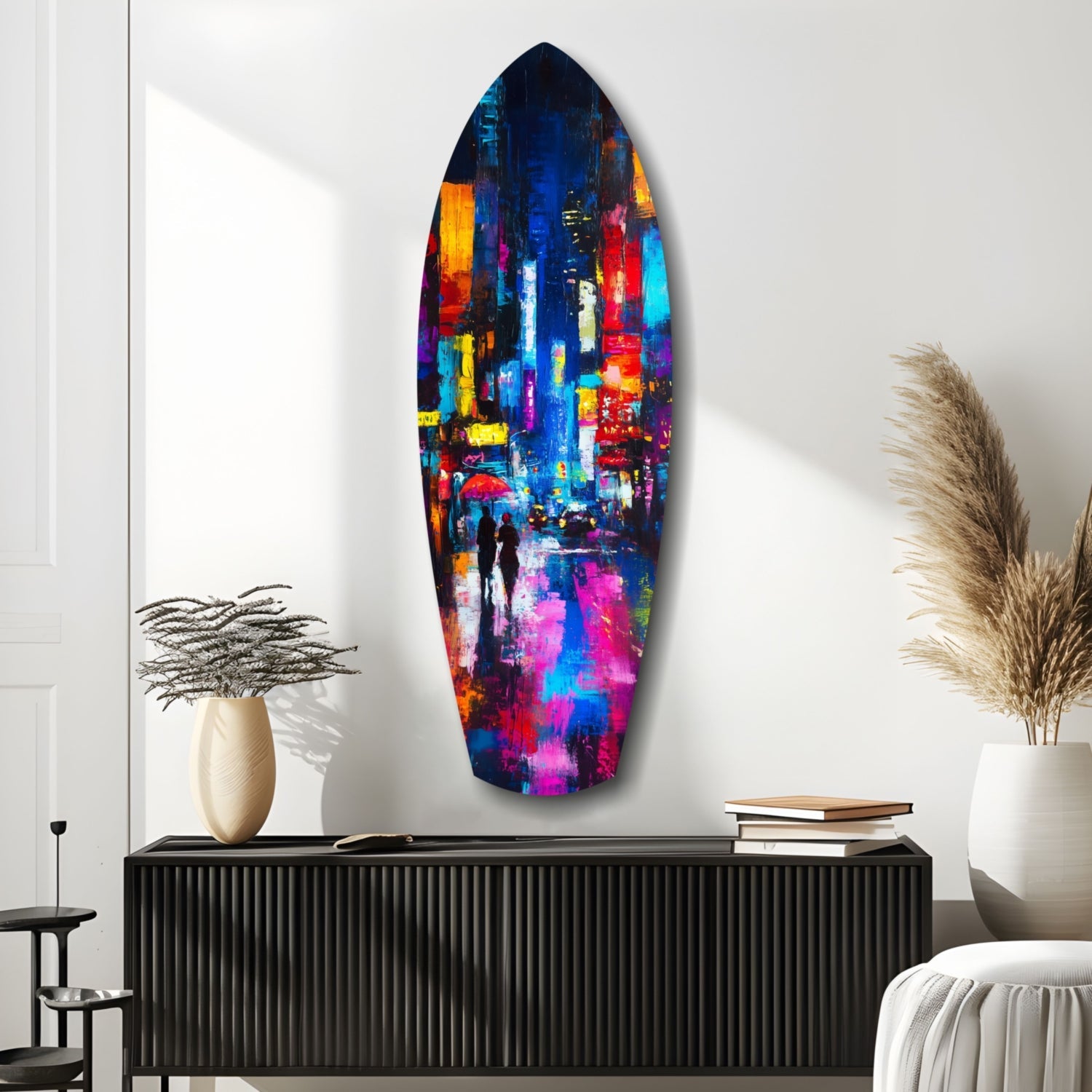 Under the City Glow A Love in the Rain Glass Wall Art