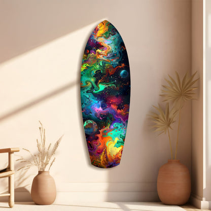 Rainbow Marbled Nebula Surfboard Glass Wall Art