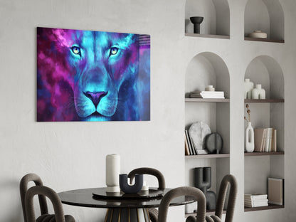Neon Nebula Blue Lioness Glass Wall Art