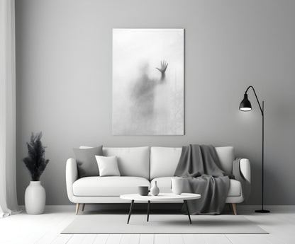 Vertical Blurred Figure Raised Palm Glass Wall Art
