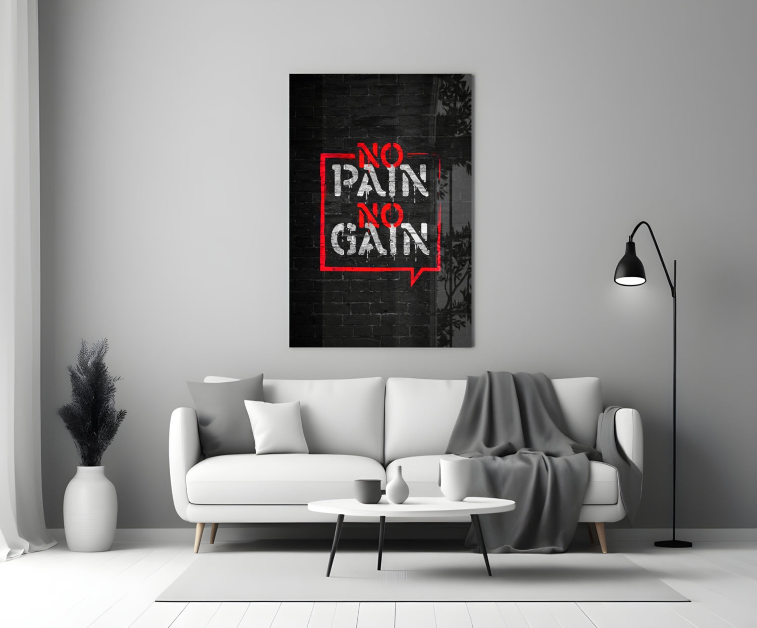 Red Frame Brick Graffiti Quote Glass Wall Art