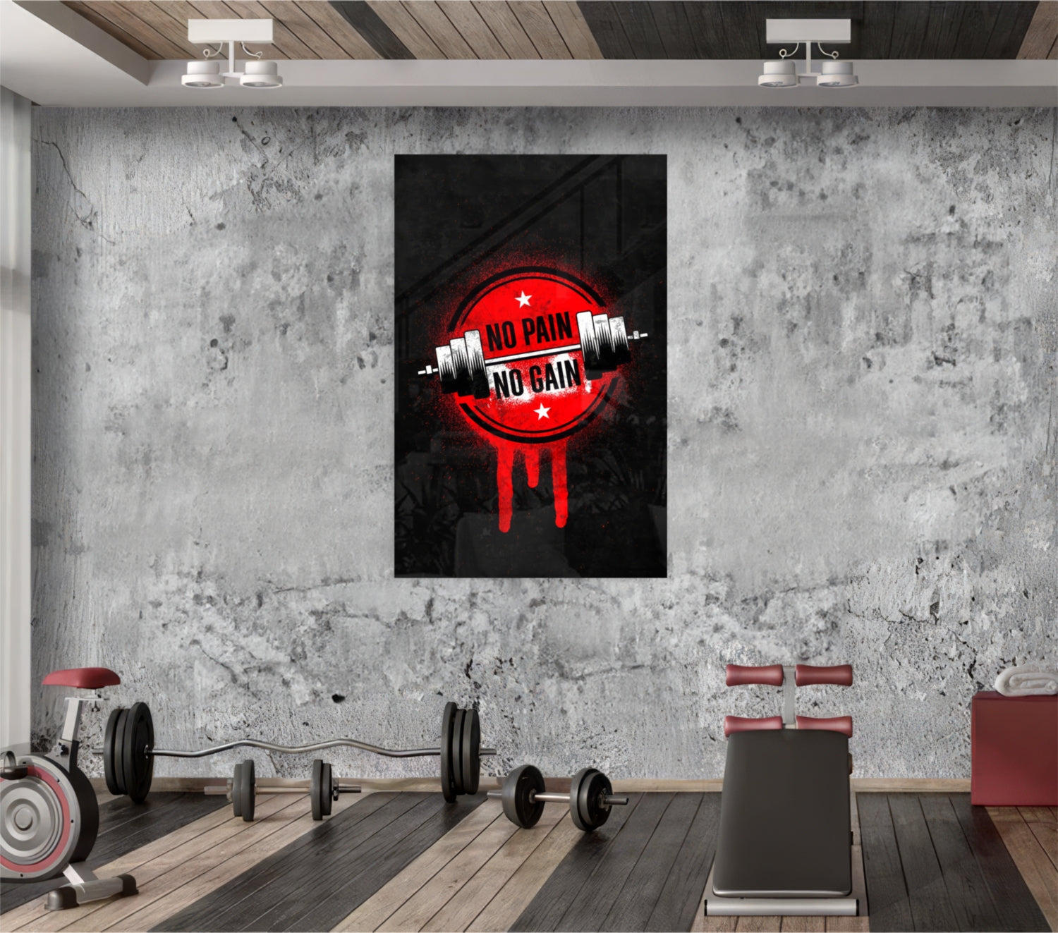 Red Circle Dumbbell Stencil Quote Glass Wall Art