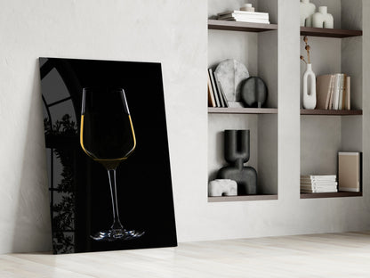 Golden Rim White Wine Glass Silhouette Glass Wall Art