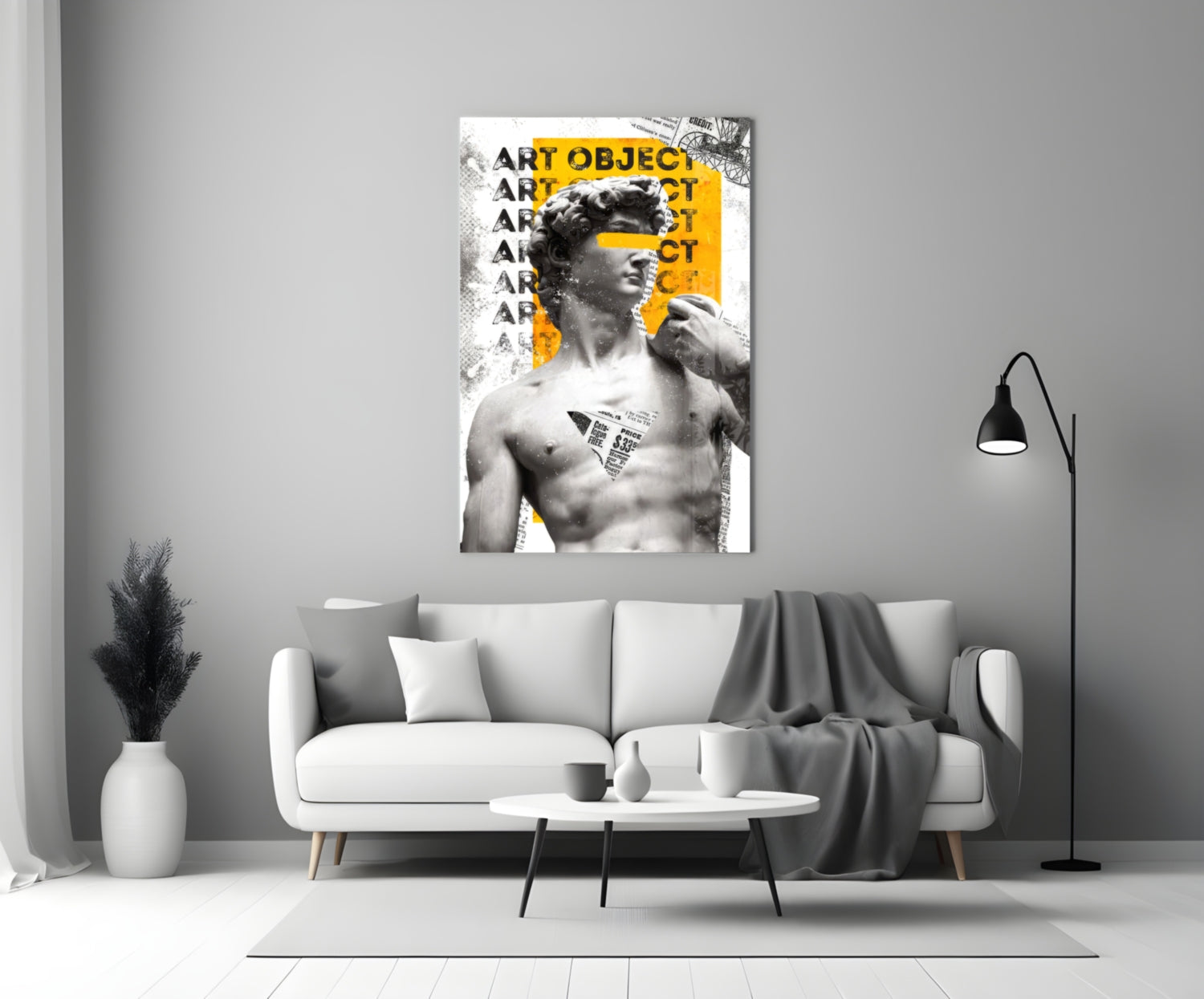 Marble Statue Collage Yellow Block Glass Wall Art