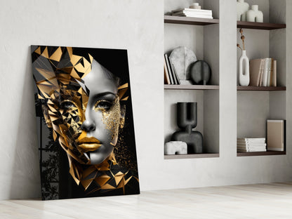 Golden Face Glass Wall Art