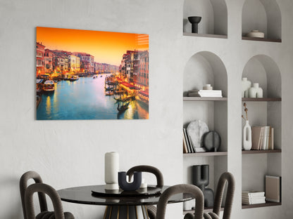 Orange Sunset Grand Canal Glass Wall Art