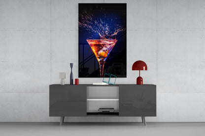Amber Splash Martini Blue Backdrop Glass Wall Art