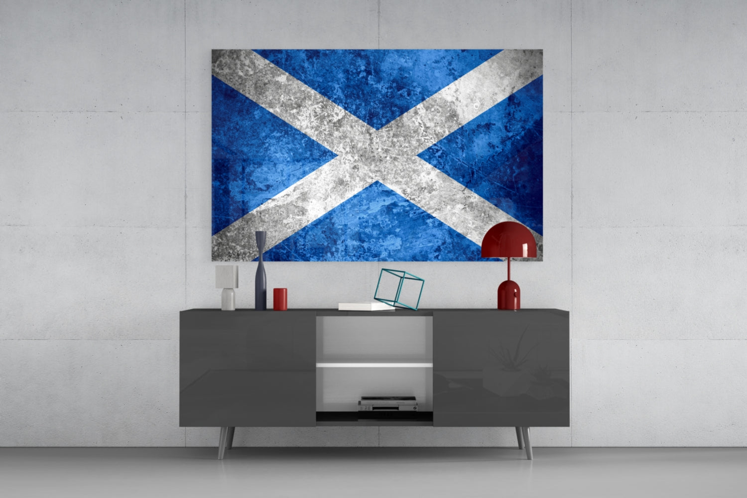 Weathered Concrete Blue Saltire Scotland Flag Glass Wall Art