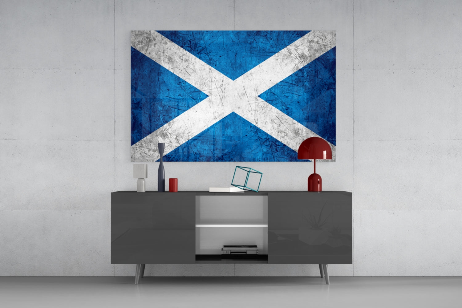 Scratched Metal Distressed Scotland Flag Glass Wall Art