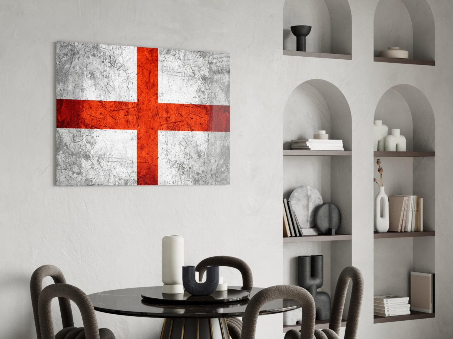 Scratched Steel Gray England Cross Flag Glass Wall Art