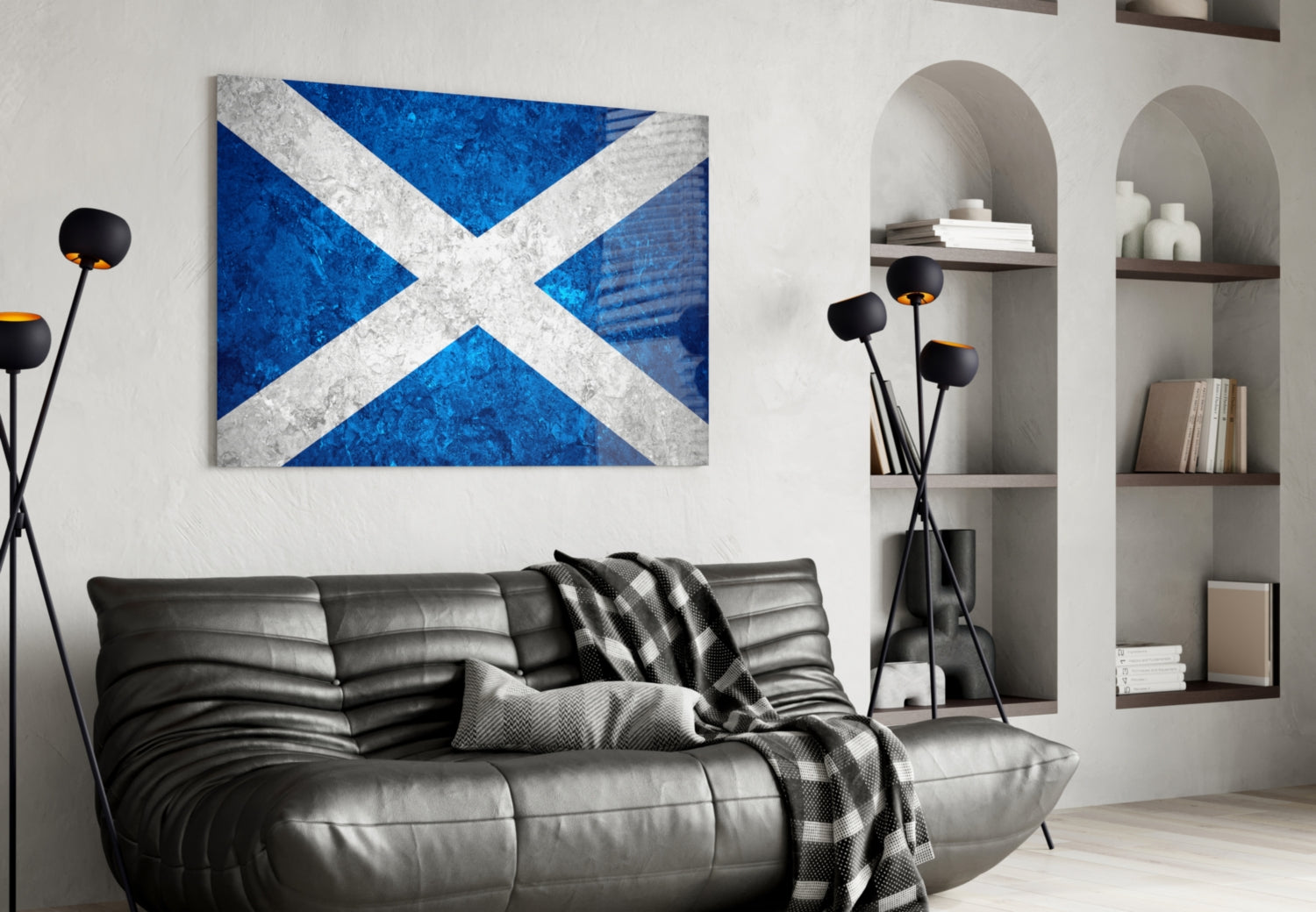 Icy Marble Deep Blue Scotland Flag Glass Wall Art