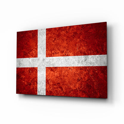 Bright Orange Mottled Denmark Cross Flag Glass Wall Art