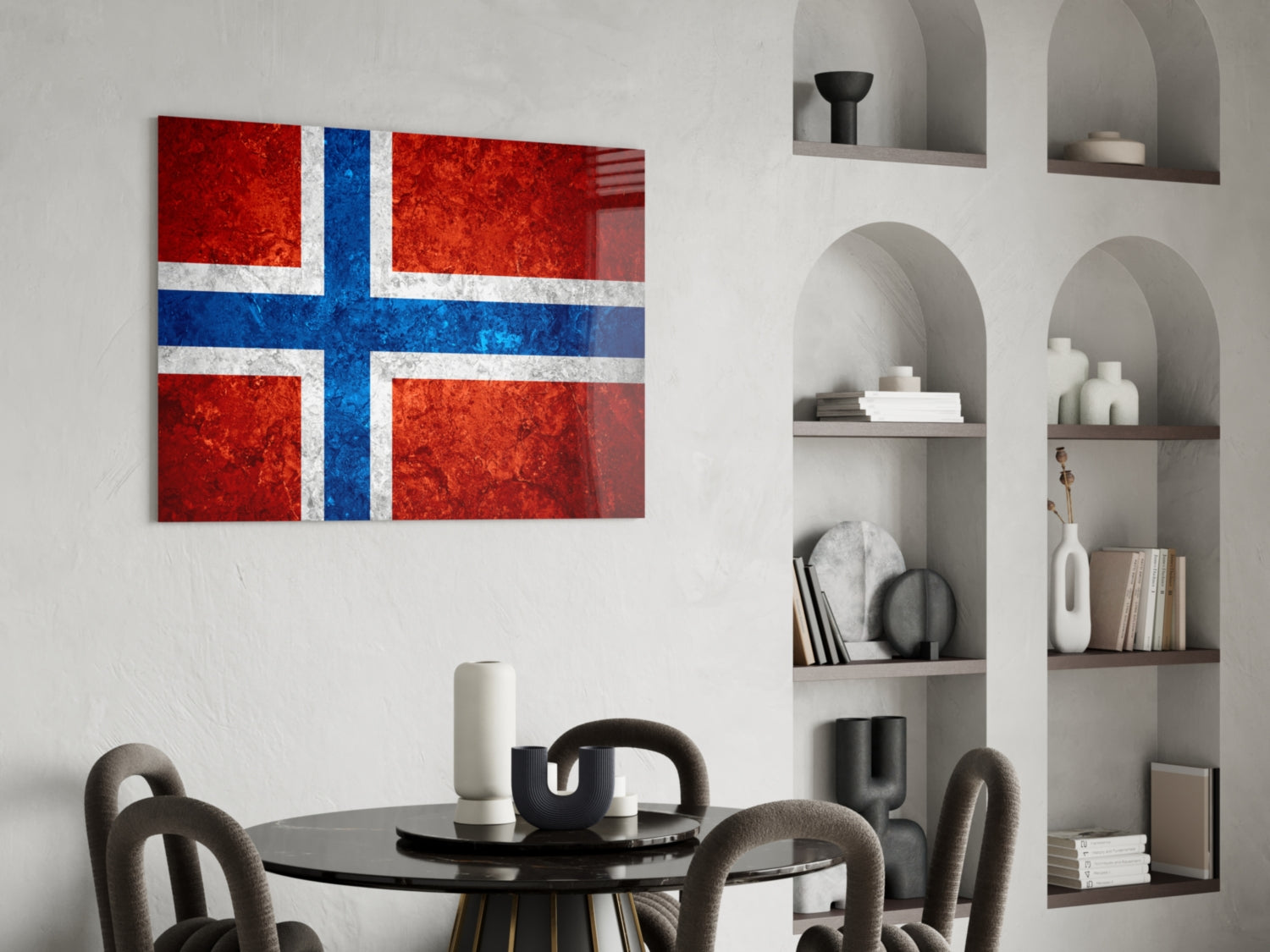 Rust Red Weathered Norway Cross Flag Glass Wall Art