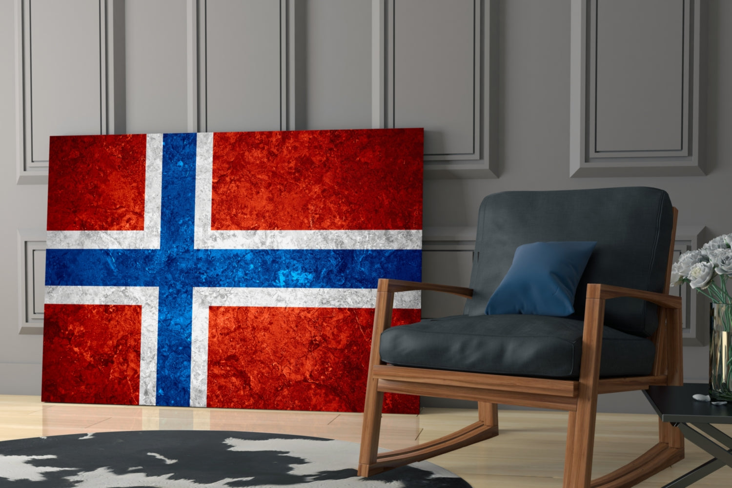 Rust Red Weathered Norway Cross Flag Glass Wall Art