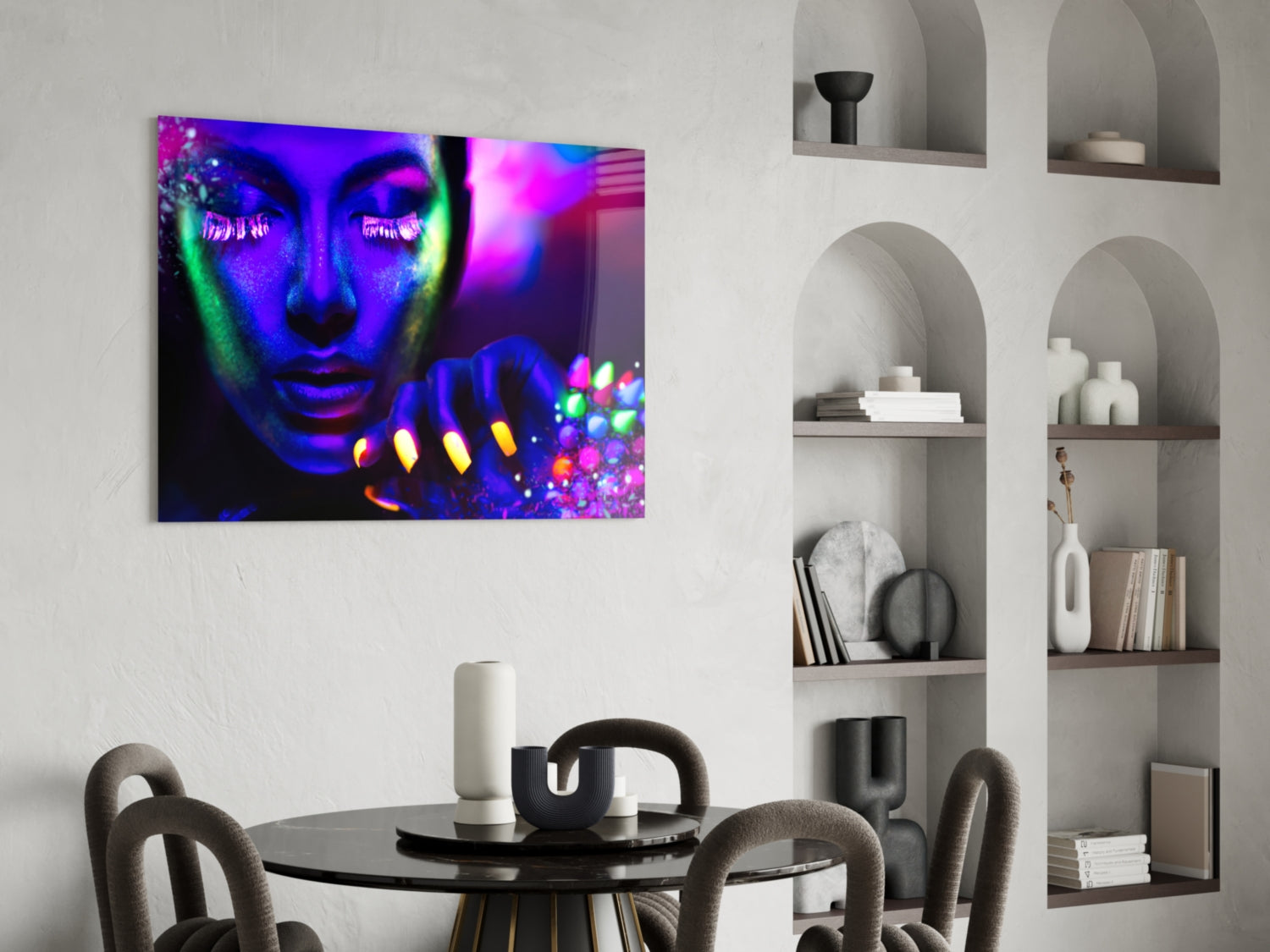 Glowing Gems Purple Blacklight Woman Glass Wall Art
