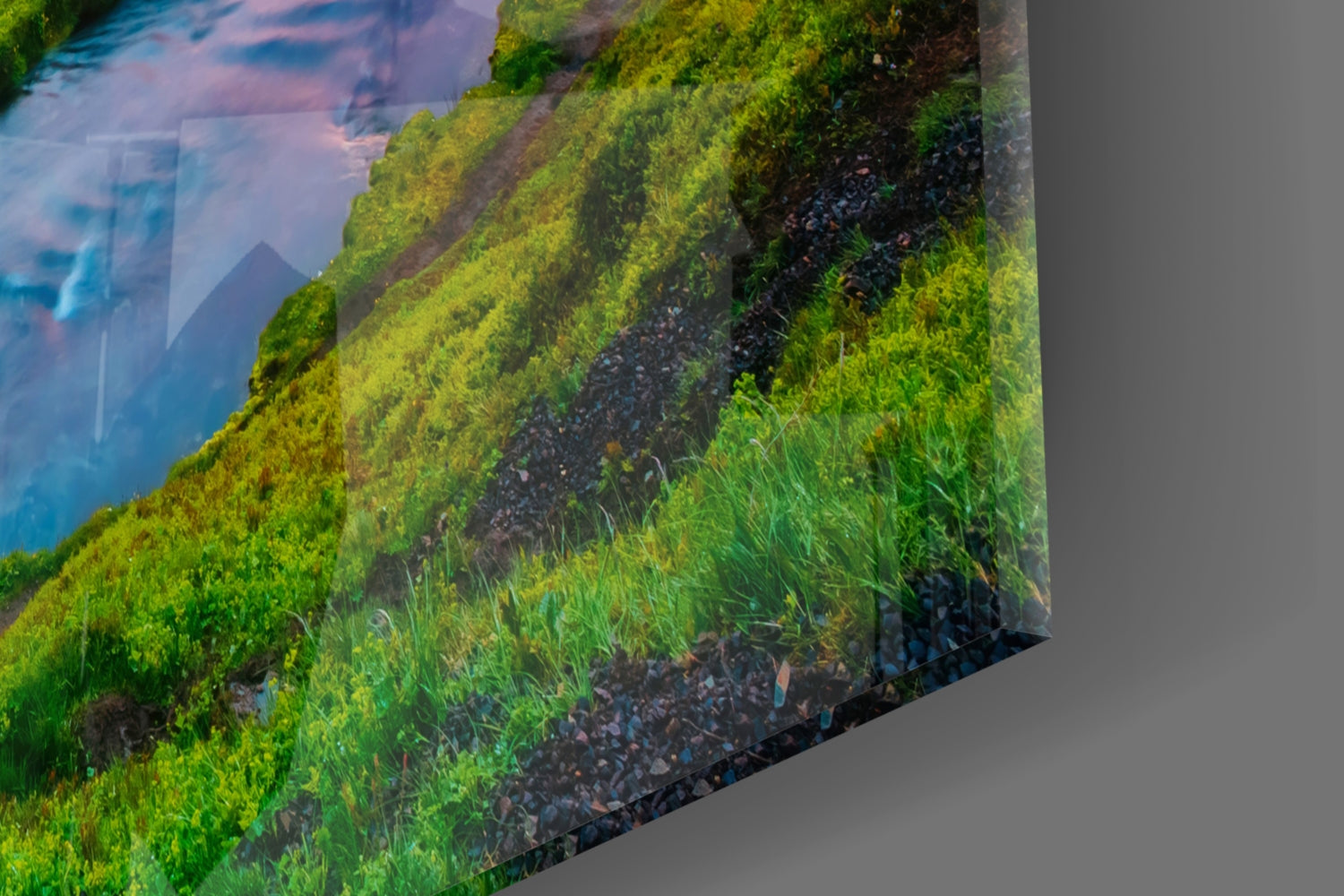 Kirkjufellsfoss Waterfall and View Glass Wall Art
