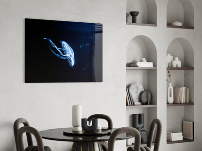 Solitary Blue Jellyfish Night Glass Wall Art