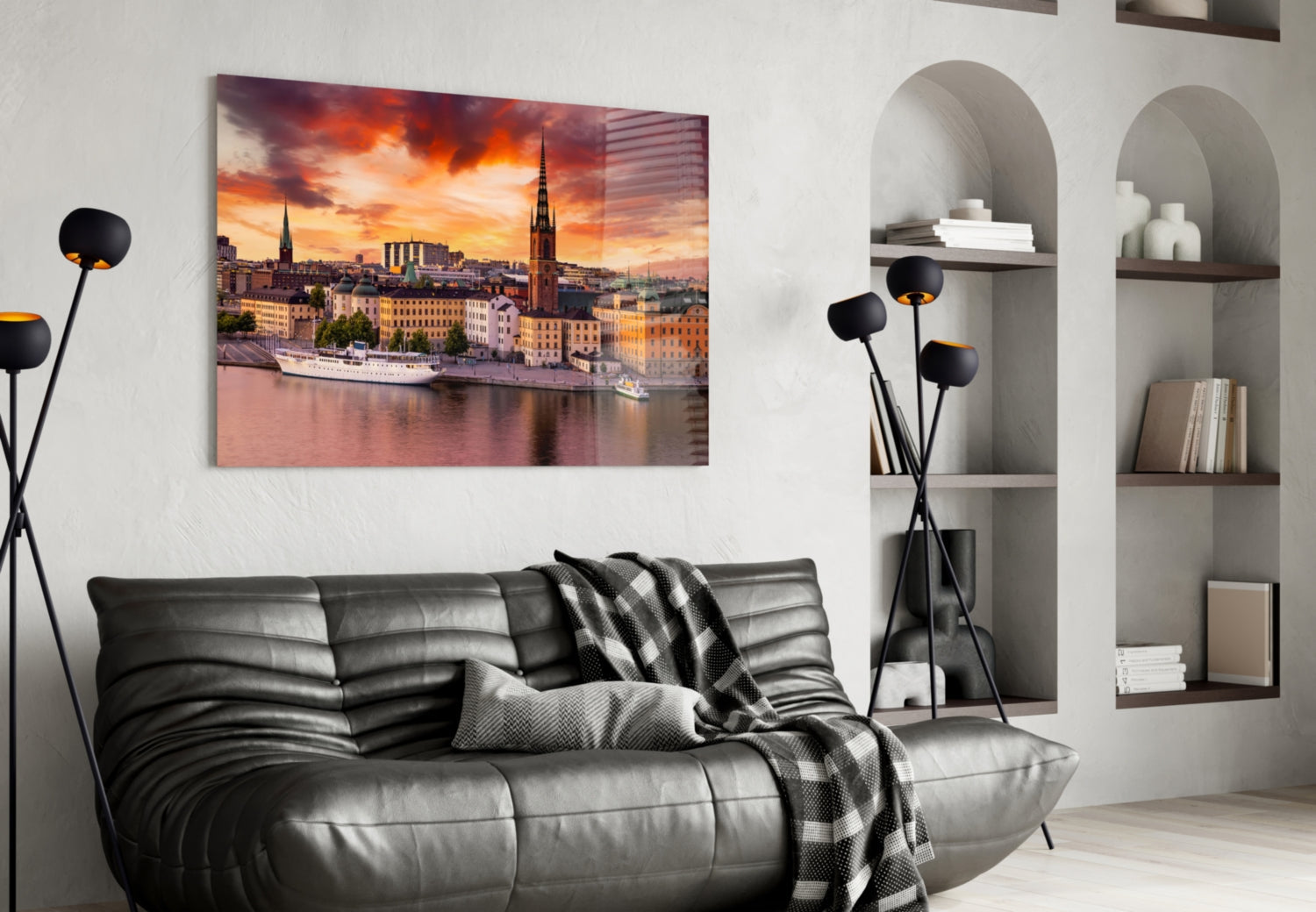 Stockholm Fiery Orange Sunset Old Town Glass Wall Art