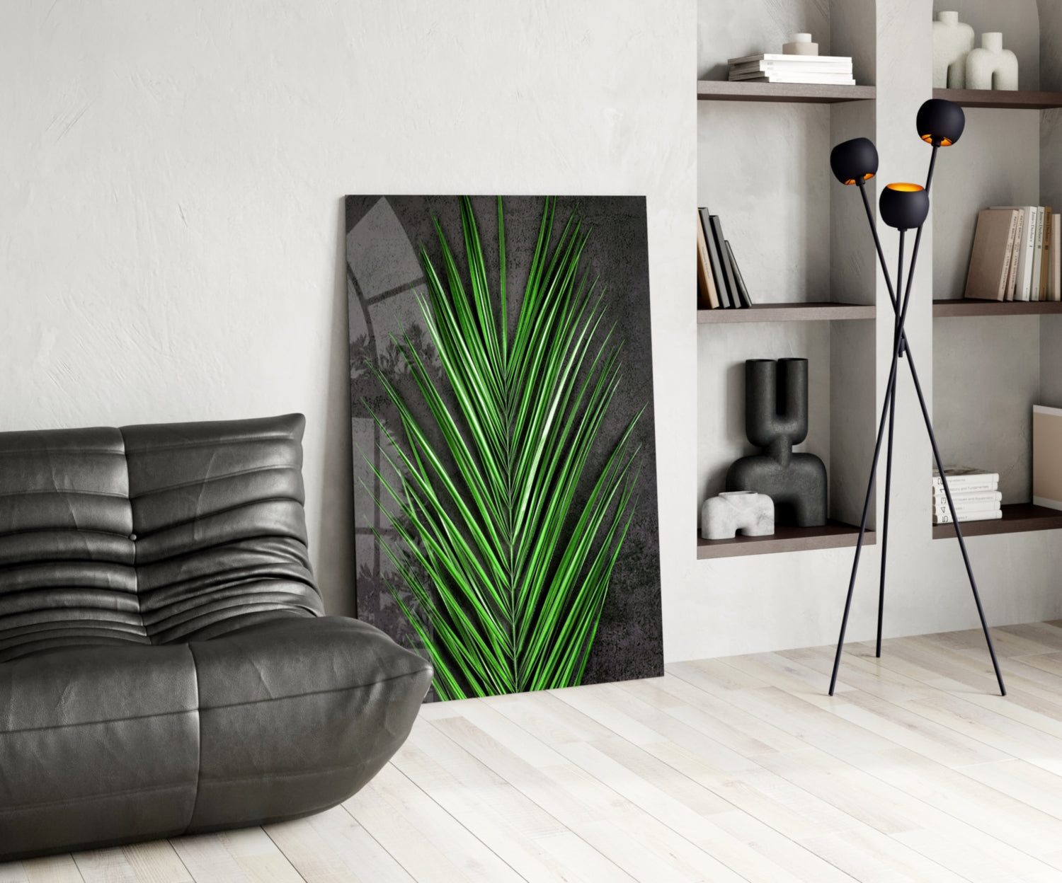 Vivid Green Palm Frond Areca Bunch Glass Wall Art