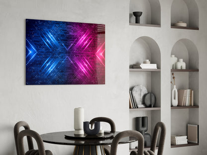 Neon Arrows on Brick Wall Glass Wall Art