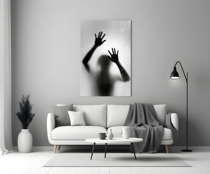 Monochrome Shadow Hands Silhouette Glass Wall Art