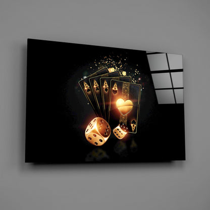 Glowing Heart Ace And Golden Dice Glass Wall Art