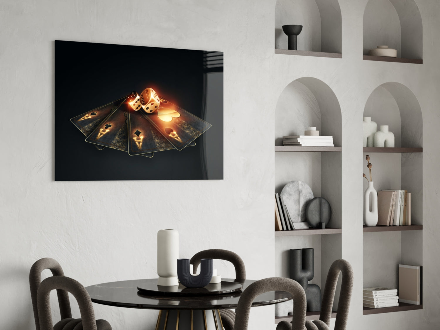 Fanned Four Aces With Flaming Dice Glass Wall Art